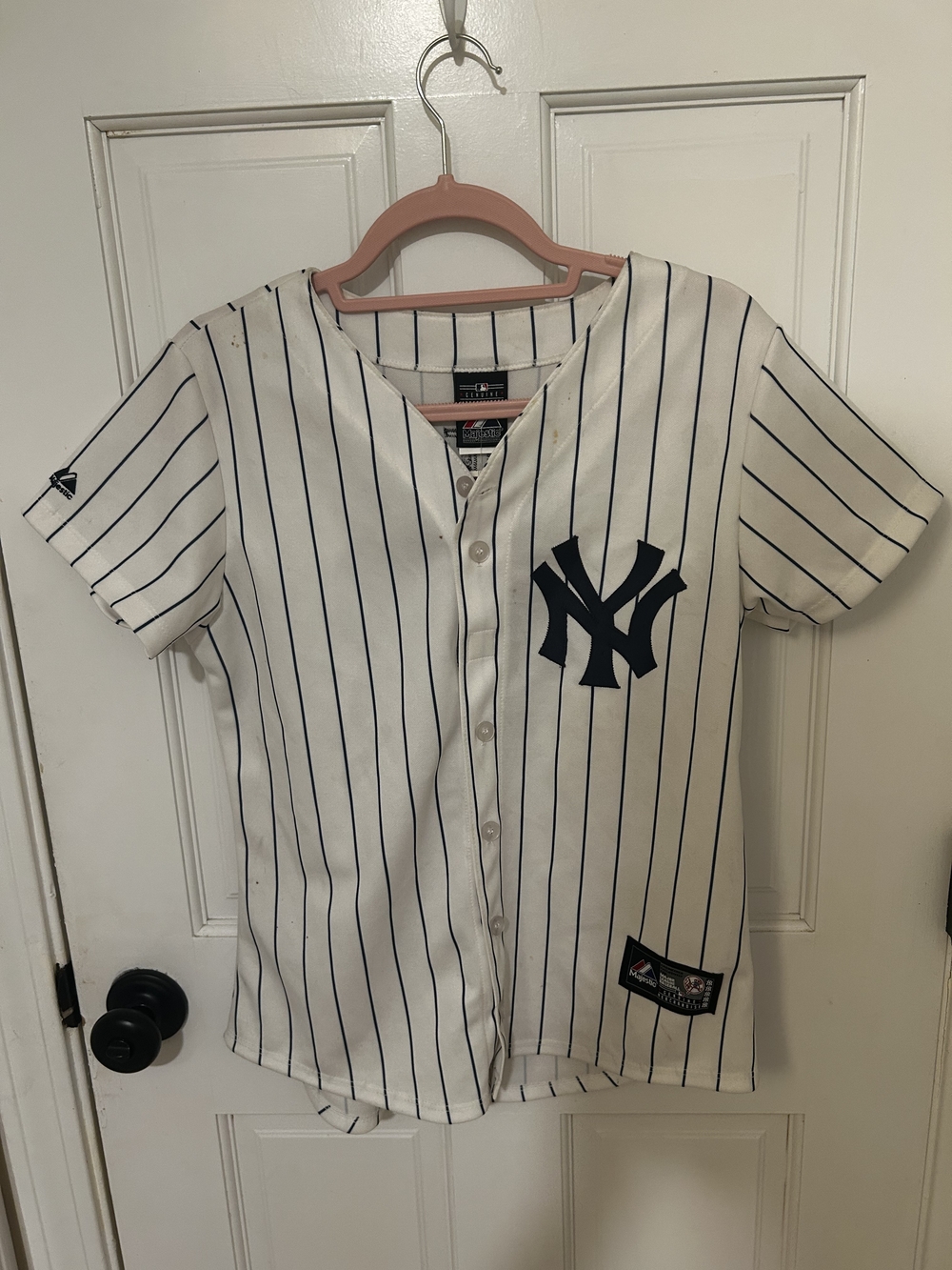 Majestic Kids Navy & White Pinstripe Yankees Baseball Jersey